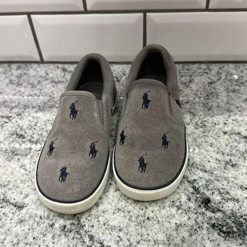 Ralph Lauren Bal Harbour Repeat Slip-On Sneaker, GREY/Navy, Toddler 10/26.5 Boat